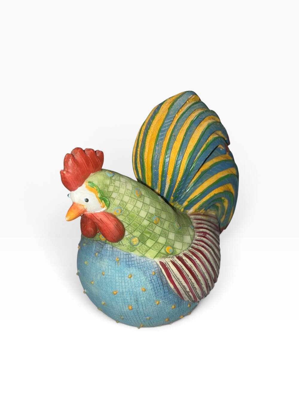 Patch Look Resin Rooster Statue Colorful Folk Art